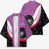 Personalised Aotearoa Lawn Bowls Kimono Maori and Silver Fern Sporty Style Pink Color LT03 - Polynesian Pride