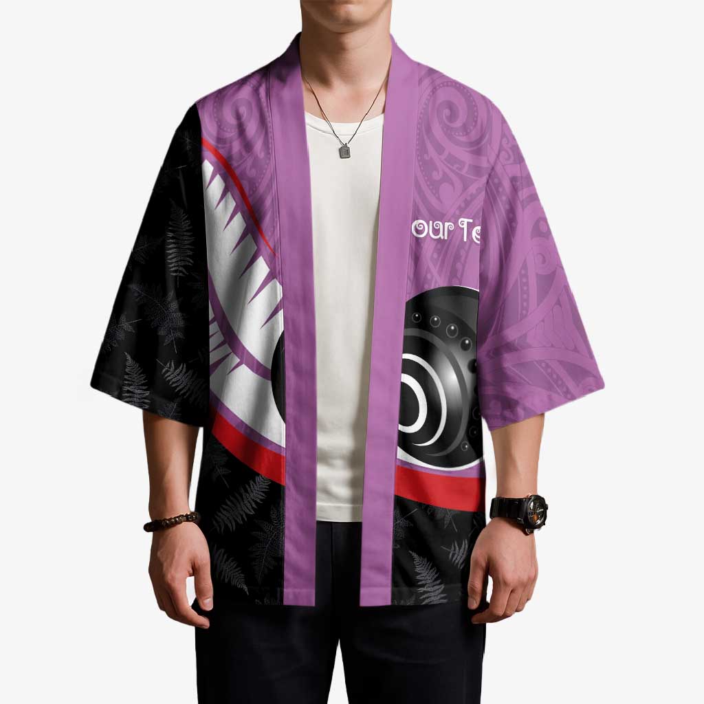 Personalised Aotearoa Lawn Bowls Kimono Maori and Silver Fern Sporty Style Pink Color LT03 - Polynesian Pride