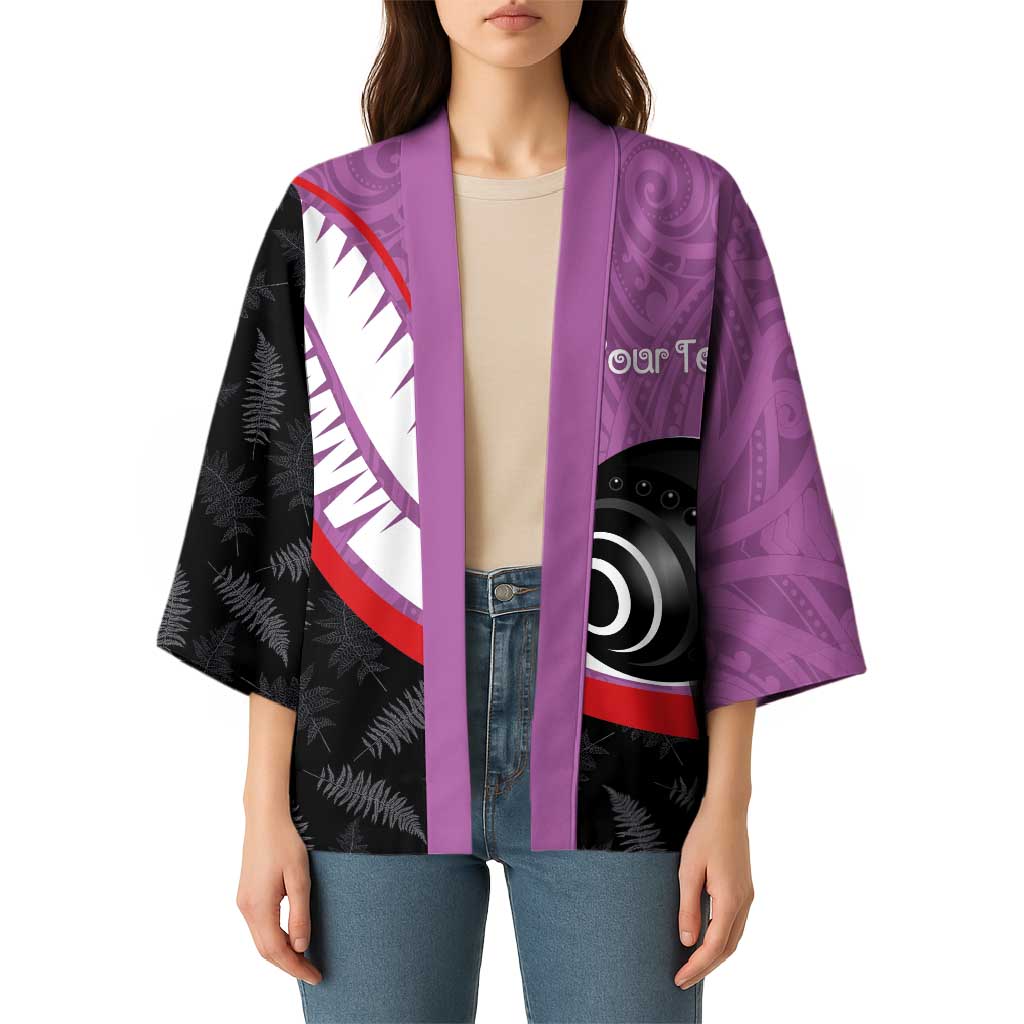 Personalised Aotearoa Lawn Bowls Kimono Maori and Silver Fern Sporty Style Pink Color LT03 - Polynesian Pride