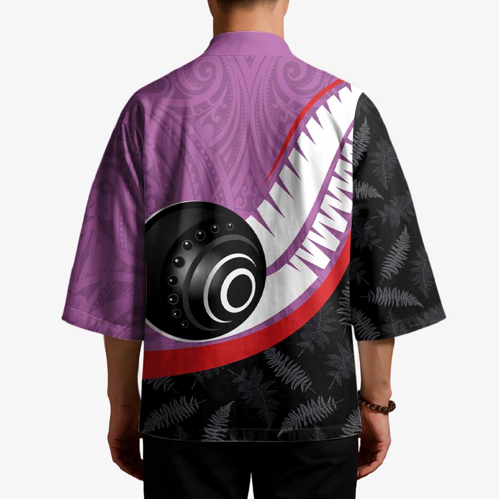Personalised Aotearoa Lawn Bowls Kimono Maori and Silver Fern Sporty Style Pink Color LT03 - Polynesian Pride