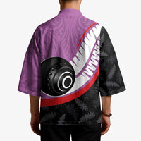 Personalised Aotearoa Lawn Bowls Kimono Maori and Silver Fern Sporty Style Pink Color LT03 - Polynesian Pride