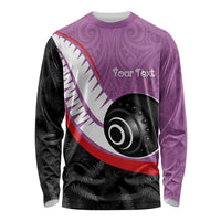 Personalised Aotearoa Lawn Bowls Long Sleeve Shirt Maori and Silver Fern Sporty Style Pink Color LT03 Unisex Pink - Polynesian Pride