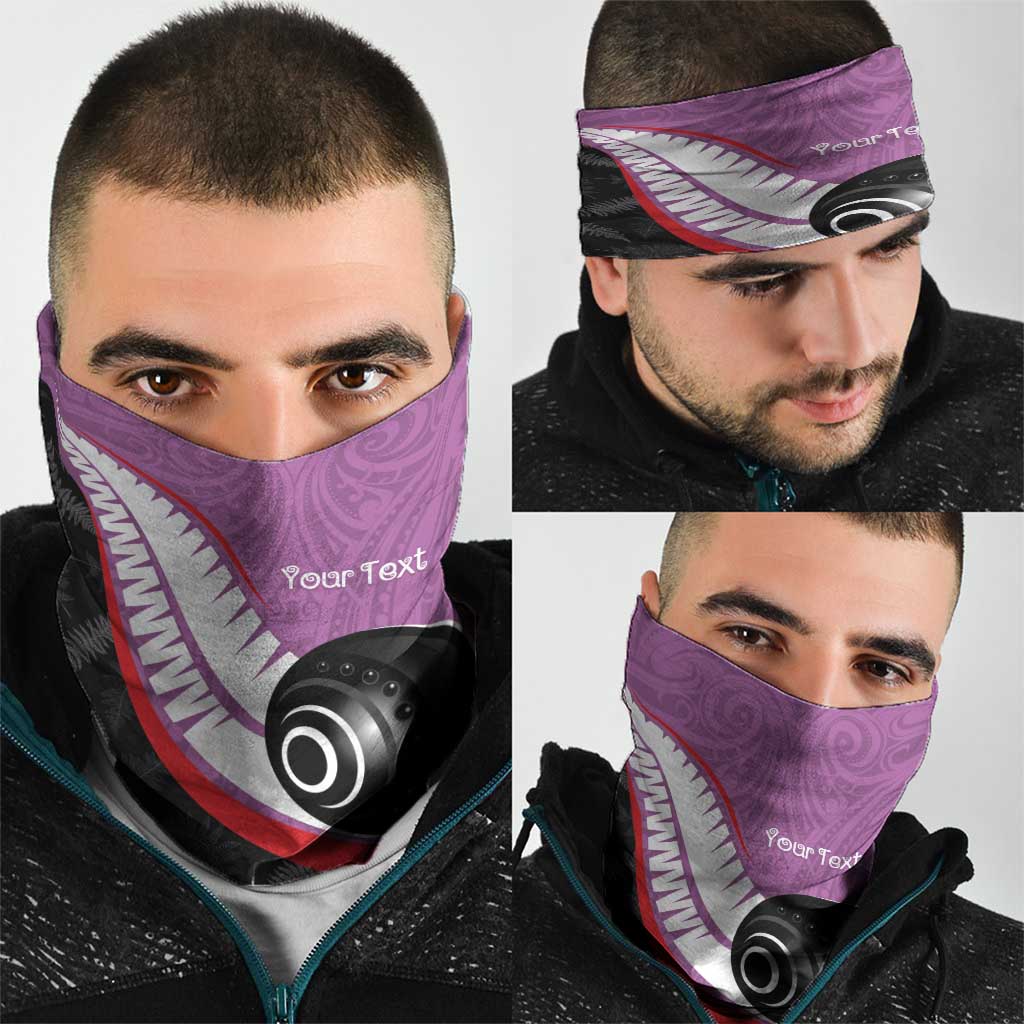 Personalised Aotearoa Lawn Bowls Neck Gaiter Maori and Silver Fern Sporty Style Pink Color - Polynesian Pride