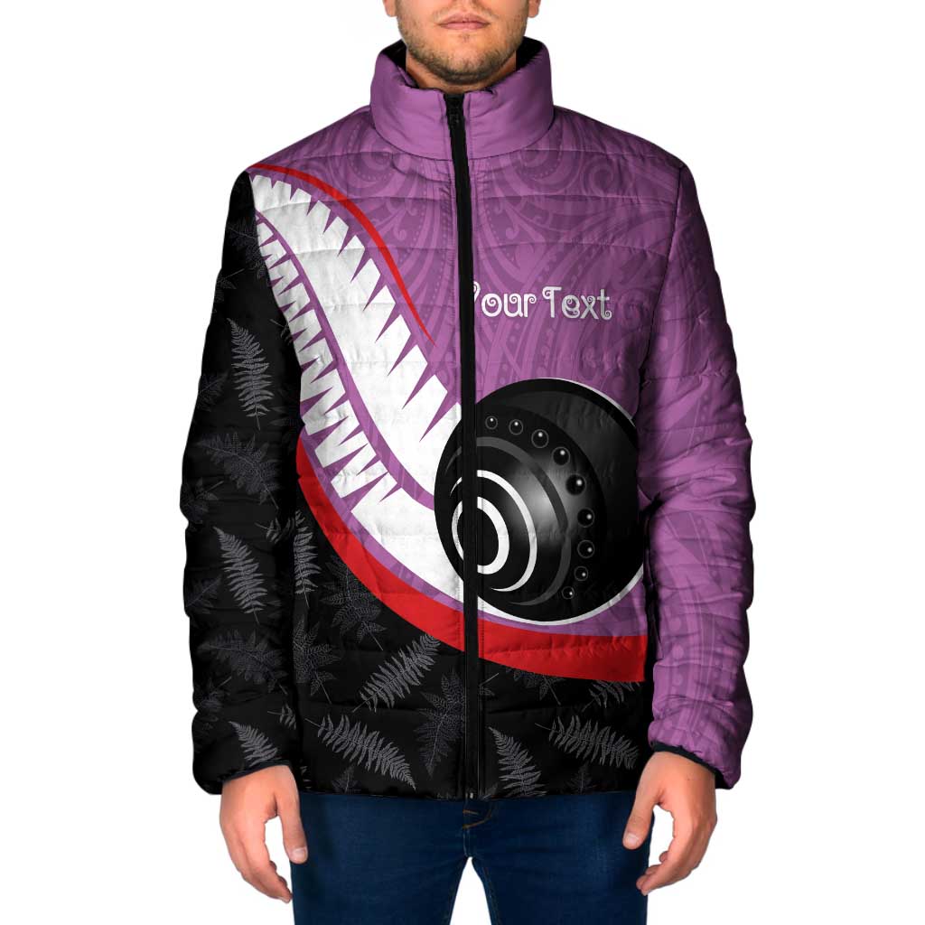 Personalised Aotearoa Lawn Bowls Padded Jacket Maori and Silver Fern Sporty Style Pink Color - Polynesian Pride