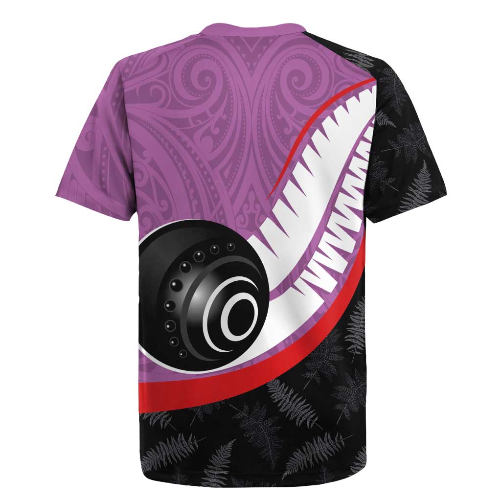 Personalised Aotearoa Lawn Bowls Rugby Jersey Maori and Silver Fern Sporty Style Pink Color LT03 - Polynesian Pride
