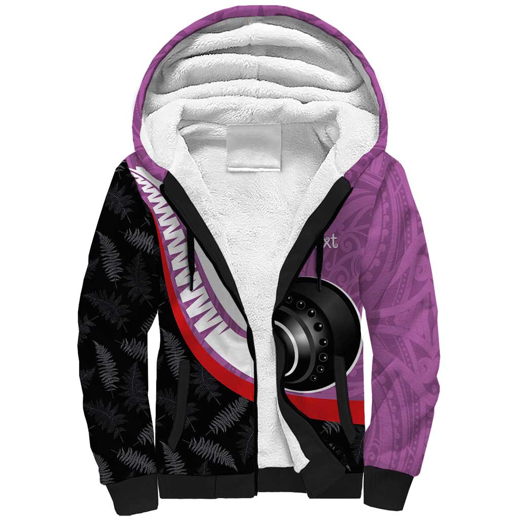 Personalised Aotearoa Lawn Bowls Sherpa Hoodie Maori and Silver Fern Sporty Style Pink Color LT03 Unisex Pink - Polynesian Pride