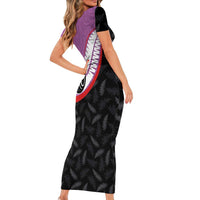 Personalised Aotearoa Lawn Bowls Short Sleeve Bodycon Dress Maori and Silver Fern Sporty Style Pink Color LT03 - Polynesian Pride