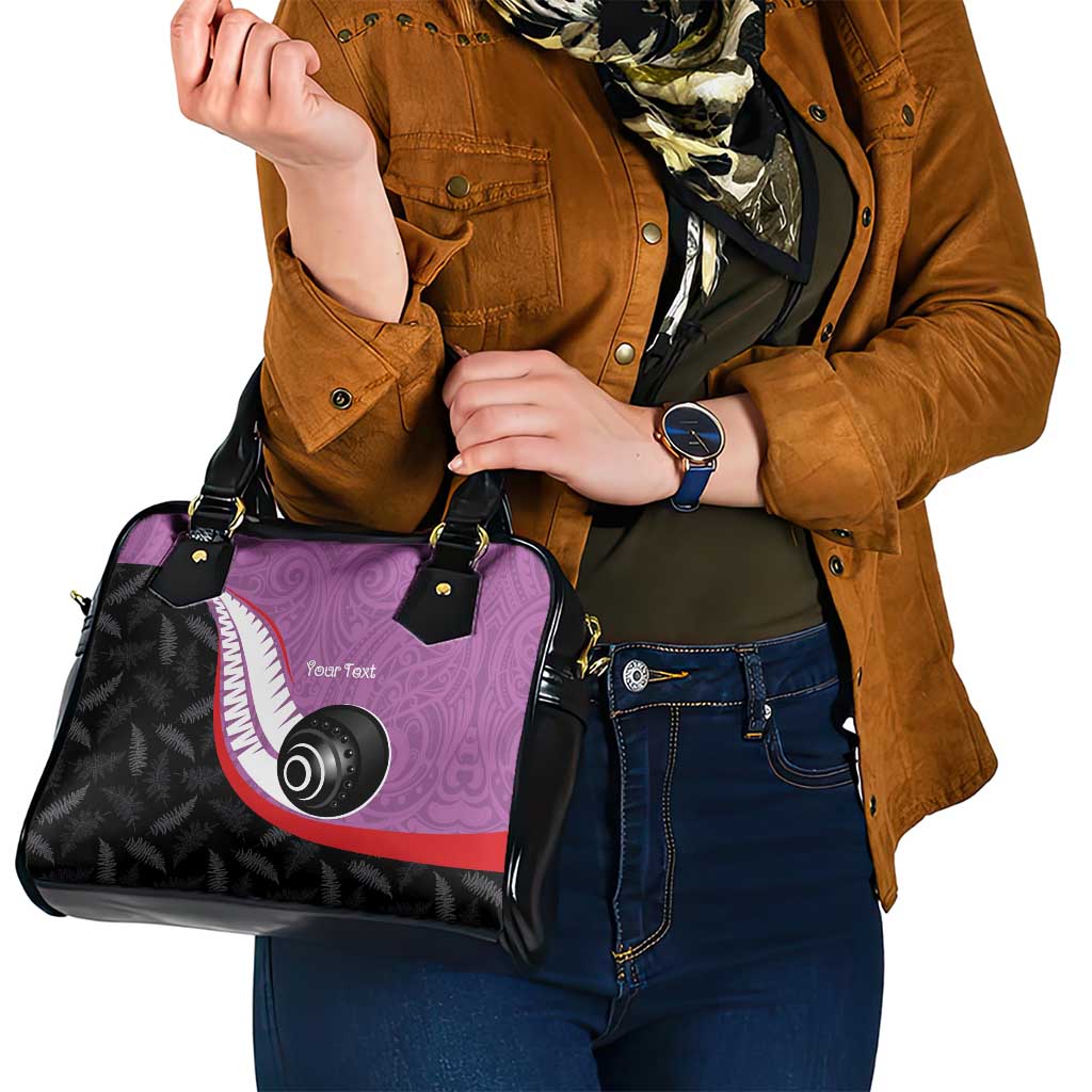 Personalised Aotearoa Lawn Bowls Shoulder Handbag Maori and Silver Fern Sporty Style Pink Color - Polynesian Pride