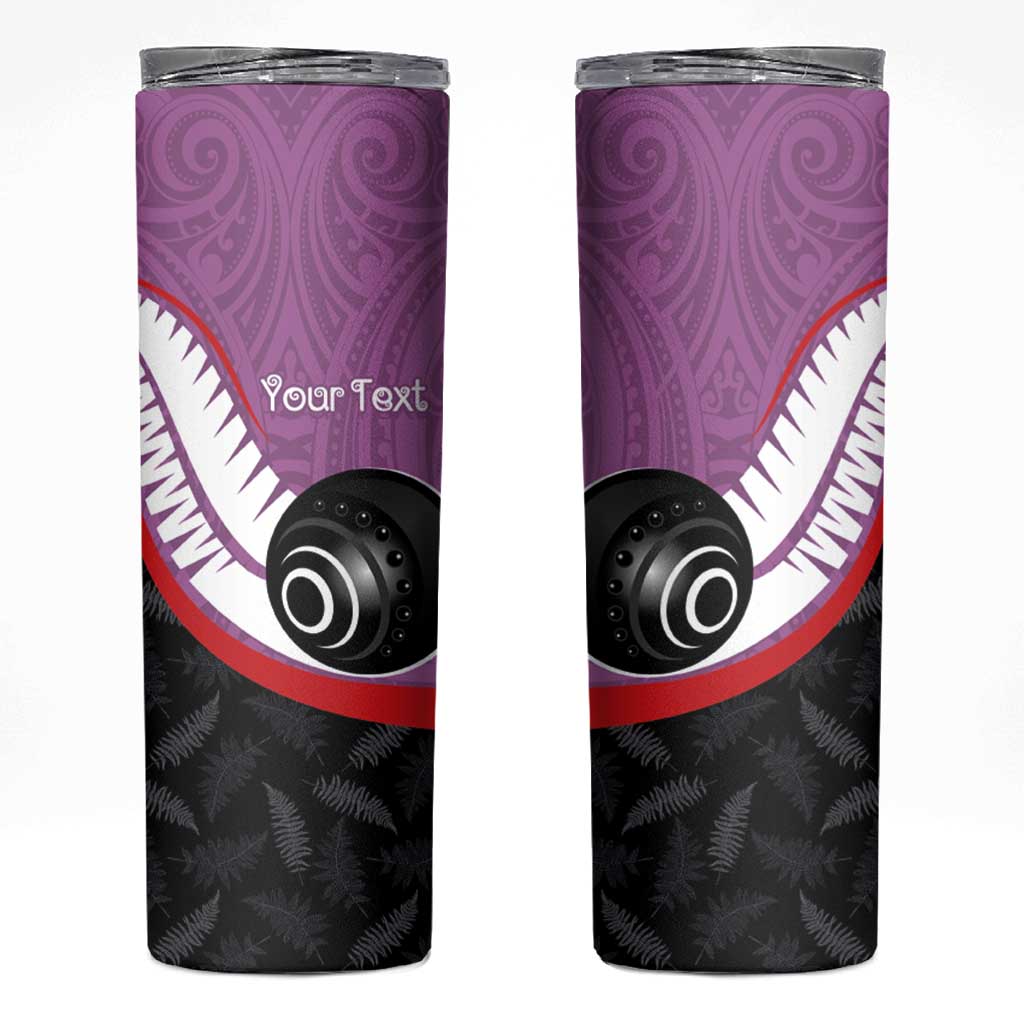 Personalised Aotearoa Lawn Bowls Skinny Tumbler Maori and Silver Fern Sporty Style Pink Color LT03 Pink - Polynesian Pride