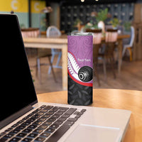 Personalised Aotearoa Lawn Bowls Skinny Tumbler Maori and Silver Fern Sporty Style Pink Color LT03 - Polynesian Pride