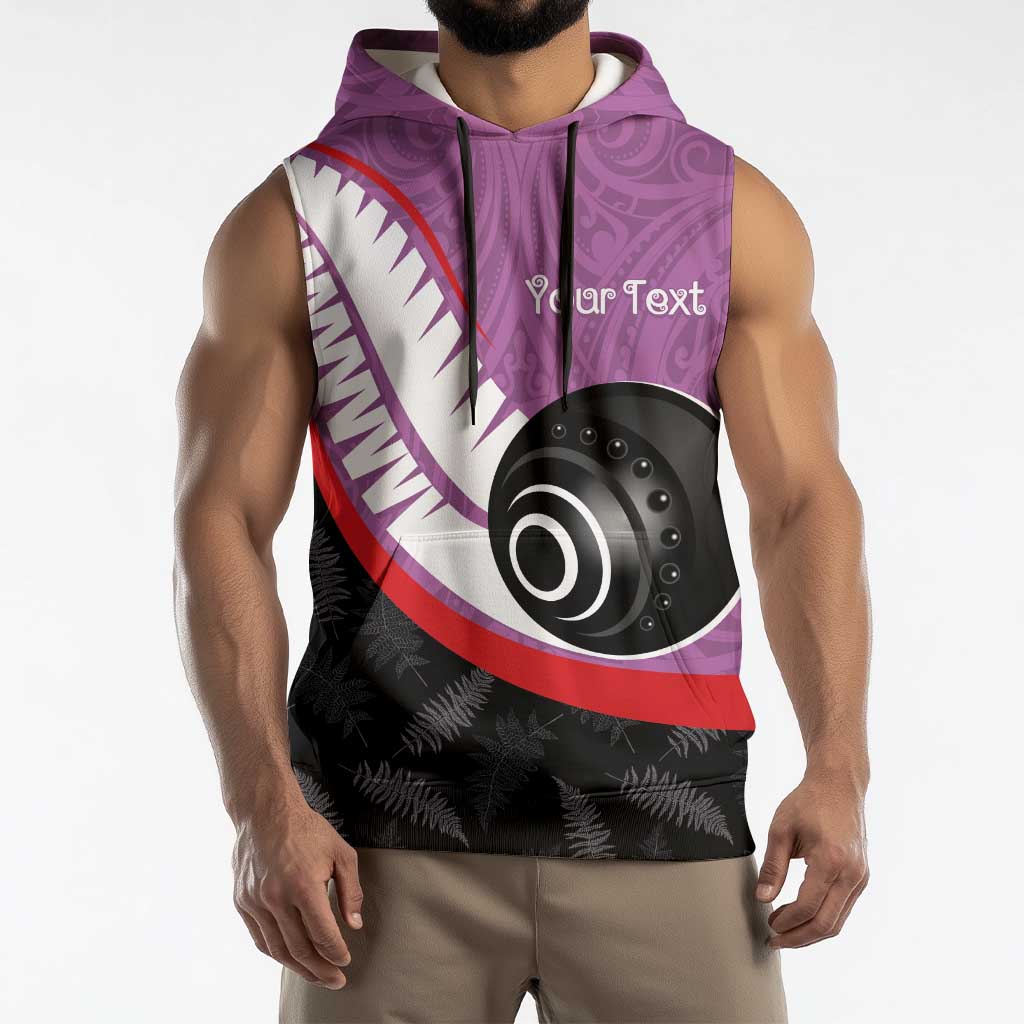 Personalised Aotearoa Lawn Bowls Sleeveless Hoodie Maori and Silver Fern Sporty Style Pink Color LT03 - Polynesian Pride