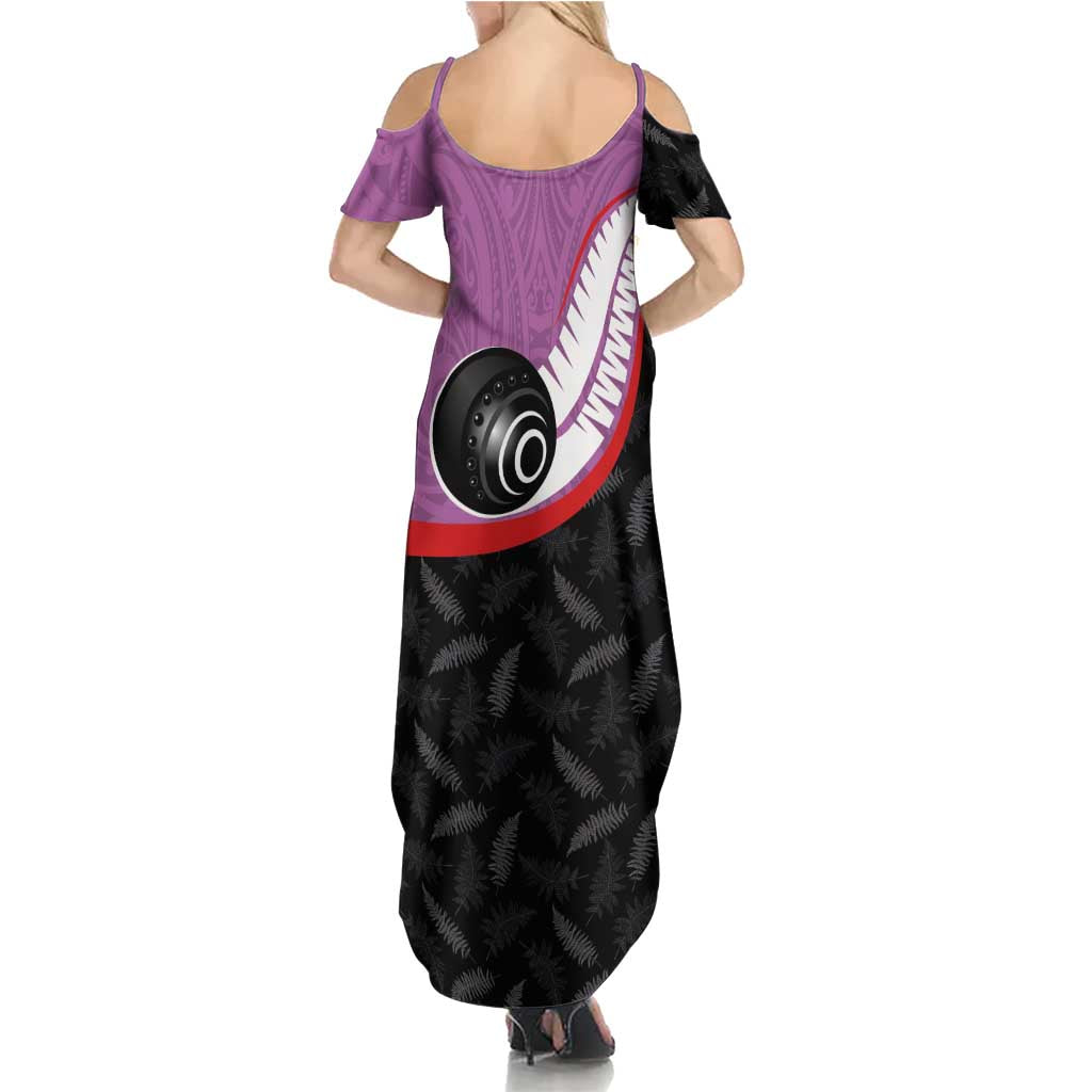 Personalised Aotearoa Lawn Bowls Summer Maxi Dress Maori and Silver Fern Sporty Style Pink Color LT03 - Polynesian Pride