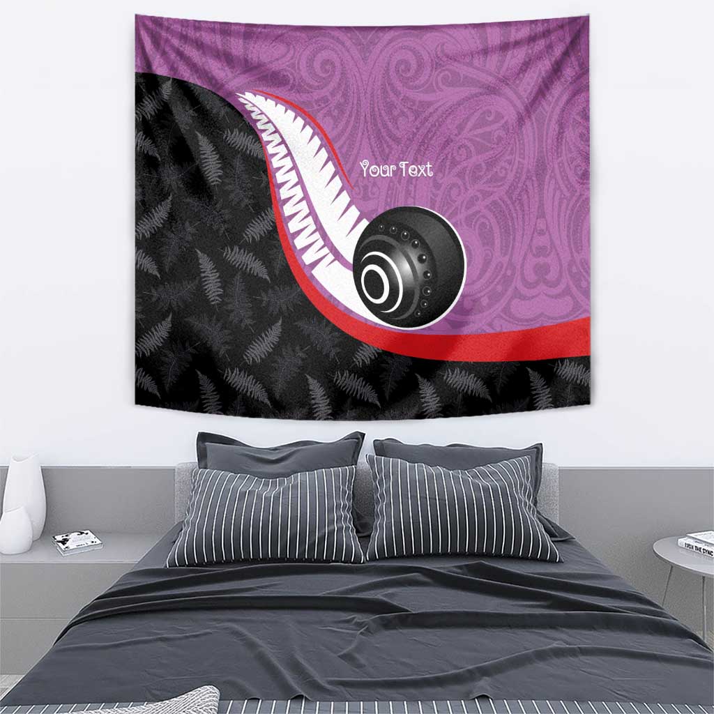 Personalised Aotearoa Lawn Bowls Tapestry Maori and Silver Fern Sporty Style Pink Color - Polynesian Pride