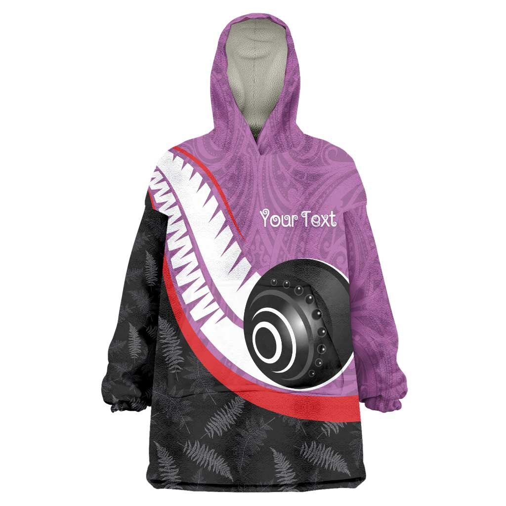 Personalised Aotearoa Lawn Bowls Wearable Blanket Hoodie Maori and Silver Fern Sporty Style Pink Color LT03 One Size Pink - Polynesian Pride
