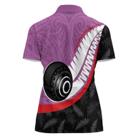 Personalised Aotearoa Lawn Bowls Women Polo Shirt Maori and Silver Fern Sporty Style Pink Color LT03 - Polynesian Pride
