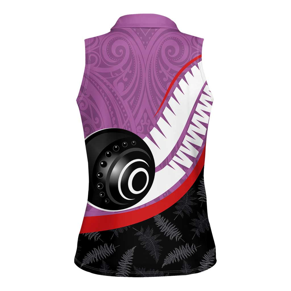 Personalised Aotearoa Lawn Bowls Women Sleeveless Polo Shirt Maori and Silver Fern Sporty Style Pink Color LT03 - Polynesian Pride