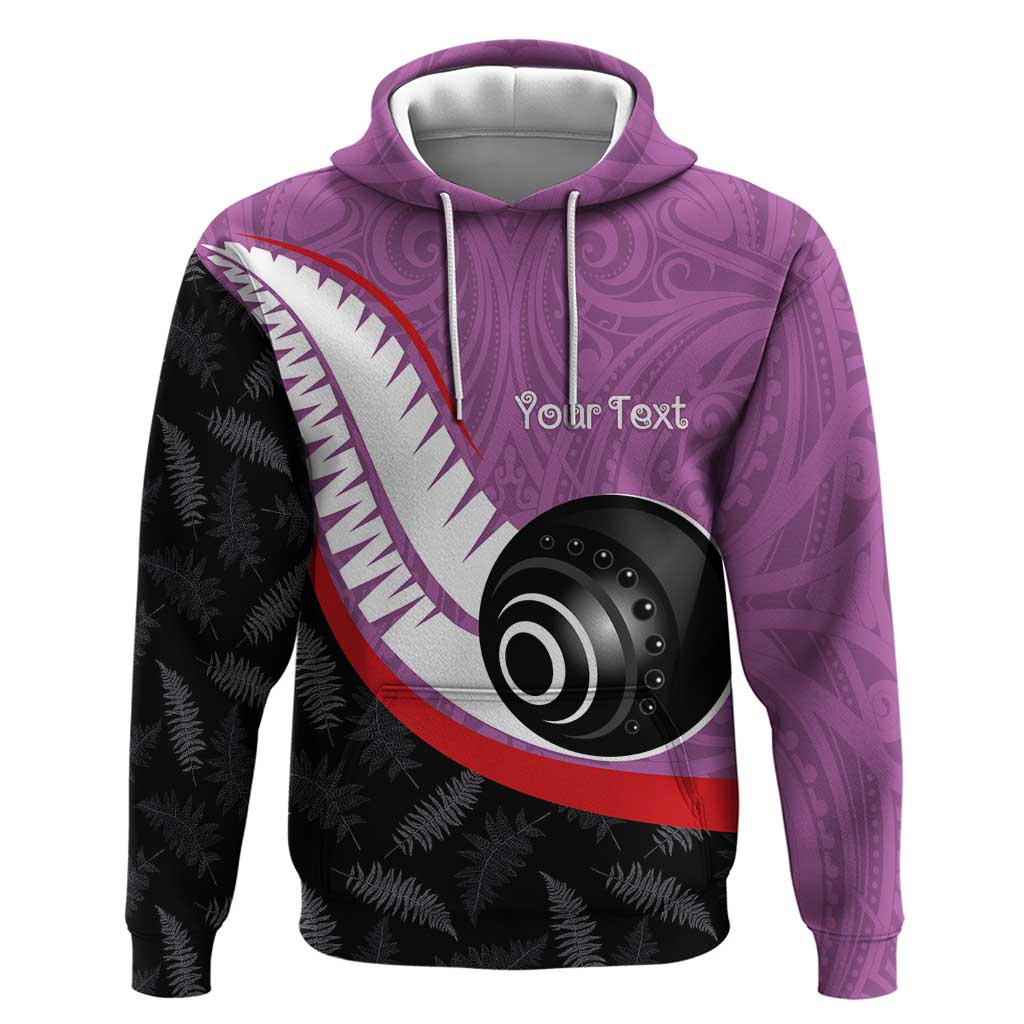 Personalised Aotearoa Lawn Bowls Zip Hoodie Maori and Silver Fern Sporty Style Pink Color LT03 Pullover Hoodie Pink - Polynesian Pride
