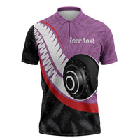 Personalised Aotearoa Lawn Bowls Zipper Polo Shirt Maori and Silver Fern Sporty Style Pink Color LT03 Pink - Polynesian Pride