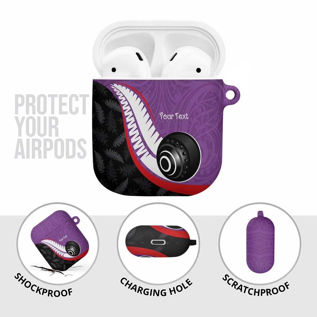 Personalised Aotearoa Lawn Bowls AirPods Case Maori and Silver Fern Sporty Style Purple Color LT03 - Polynesian Pride