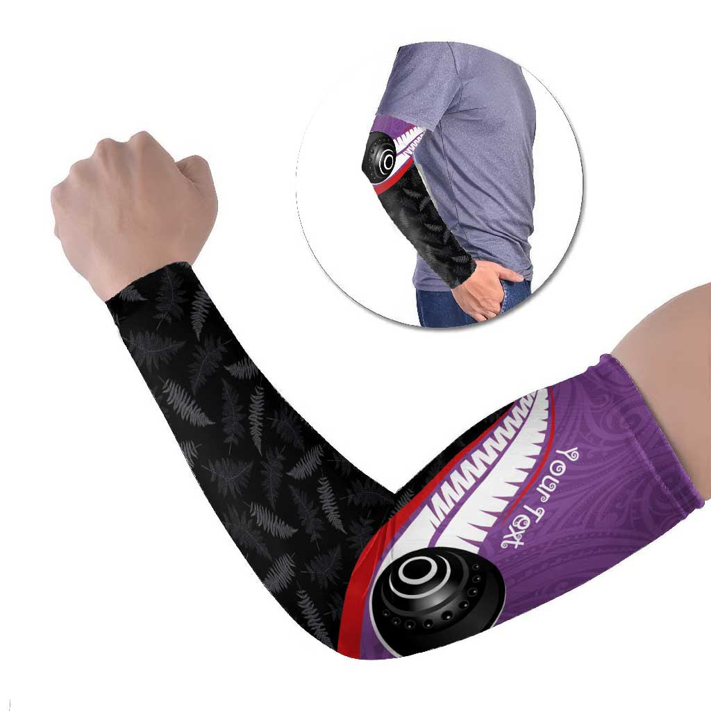 Personalised Aotearoa Lawn Bowls Arm Sleeves Maori and Silver Fern Sporty Style Purple Color LT03 Set of 2 Purple - Polynesian Pride
