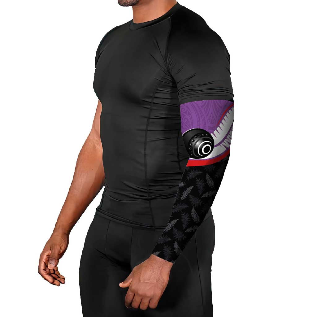 Personalised Aotearoa Lawn Bowls Arm Sleeves Maori and Silver Fern Sporty Style Purple Color LT03 - Polynesian Pride