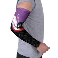Personalised Aotearoa Lawn Bowls Arm Sleeves Maori and Silver Fern Sporty Style Purple Color LT03 - Polynesian Pride