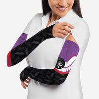 Personalised Aotearoa Lawn Bowls Arm Sleeves Maori and Silver Fern Sporty Style Purple Color LT03 - Polynesian Pride