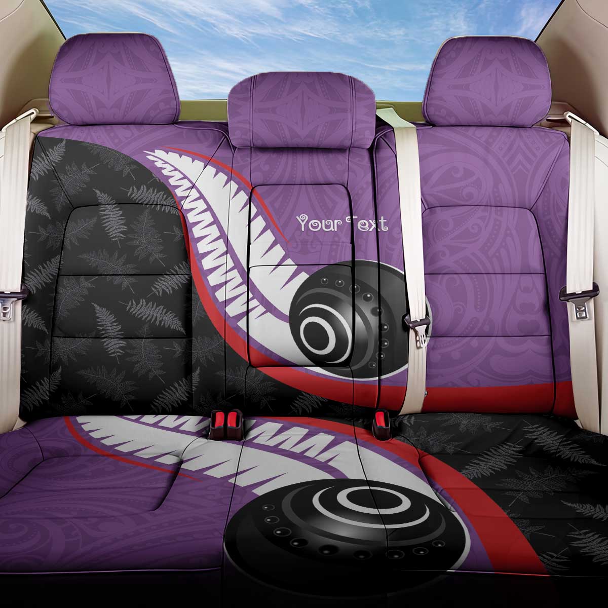 Personalised Aotearoa Lawn Bowls Back Car Seat Cover Maori and Silver Fern Sporty Style Purple Color LT03 One Size Purple - Polynesian Pride
