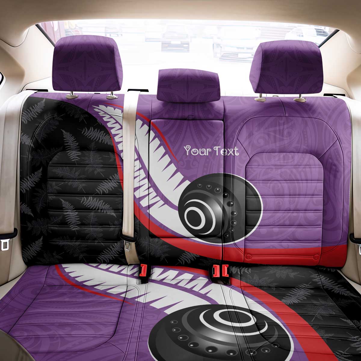 Personalised Aotearoa Lawn Bowls Back Car Seat Cover Maori and Silver Fern Sporty Style Purple Color LT03 - Polynesian Pride