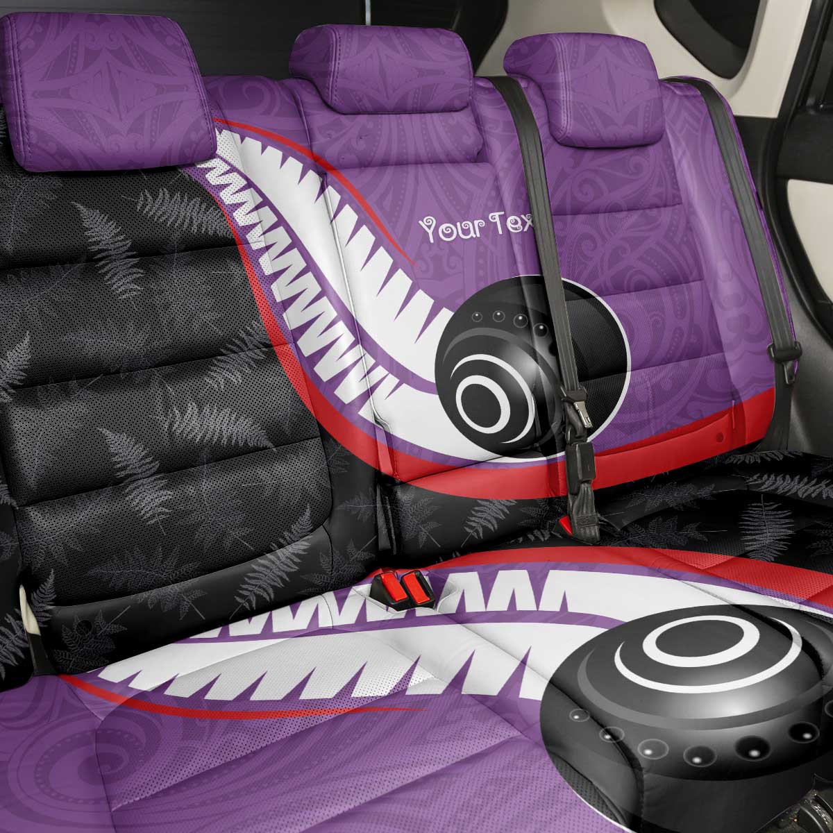 Personalised Aotearoa Lawn Bowls Back Car Seat Cover Maori and Silver Fern Sporty Style Purple Color LT03 - Polynesian Pride