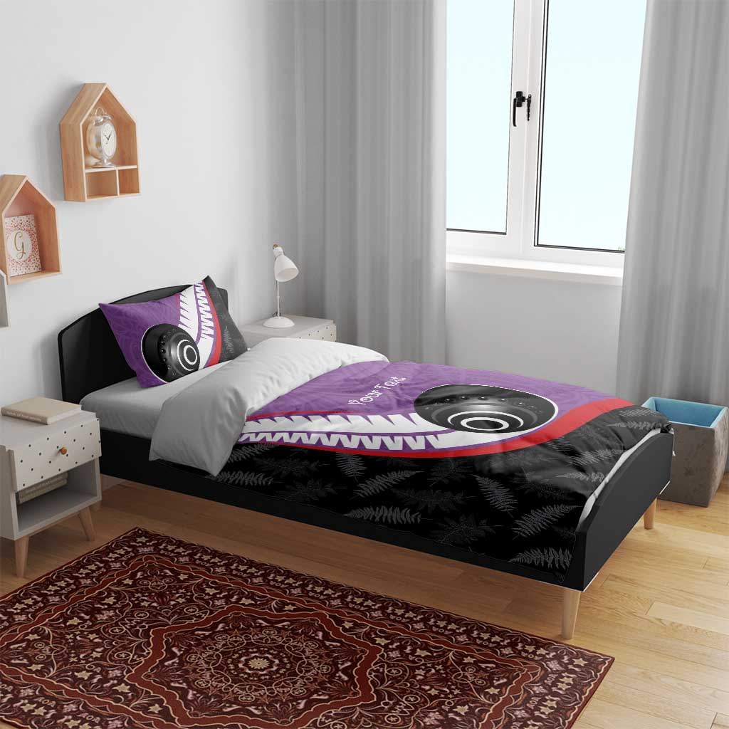 Personalised Aotearoa Lawn Bowls Bedding Set Maori and Silver Fern Sporty Style Purple Color - Polynesian Pride