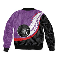 Personalised Aotearoa Lawn Bowls Bomber Jacket Maori and Silver Fern Sporty Style Purple Color - Polynesian Pride