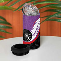 Personalised Aotearoa Lawn Bowls 4 in 1 Can Cooler Tumbler Maori and Silver Fern Sporty Style Purple Color LT03 - Polynesian Pride