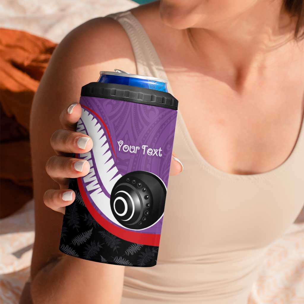 Personalised Aotearoa Lawn Bowls 4 in 1 Can Cooler Tumbler Maori and Silver Fern Sporty Style Purple Color LT03 - Polynesian Pride