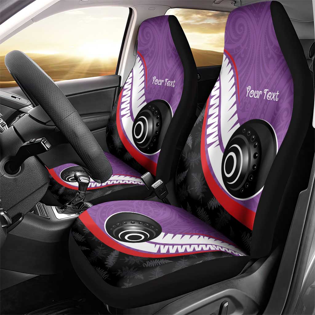 Personalised Aotearoa Lawn Bowls Car Seat Cover Maori and Silver Fern Sporty Style Purple Color LT03 - Polynesian Pride