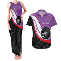 Personalised Aotearoa Lawn Bowls Couples Matching Tank Maxi Dress and Hawaiian Shirt Maori and Silver Fern Sporty Style Purple Color LT03 Purple - Polynesian Pride