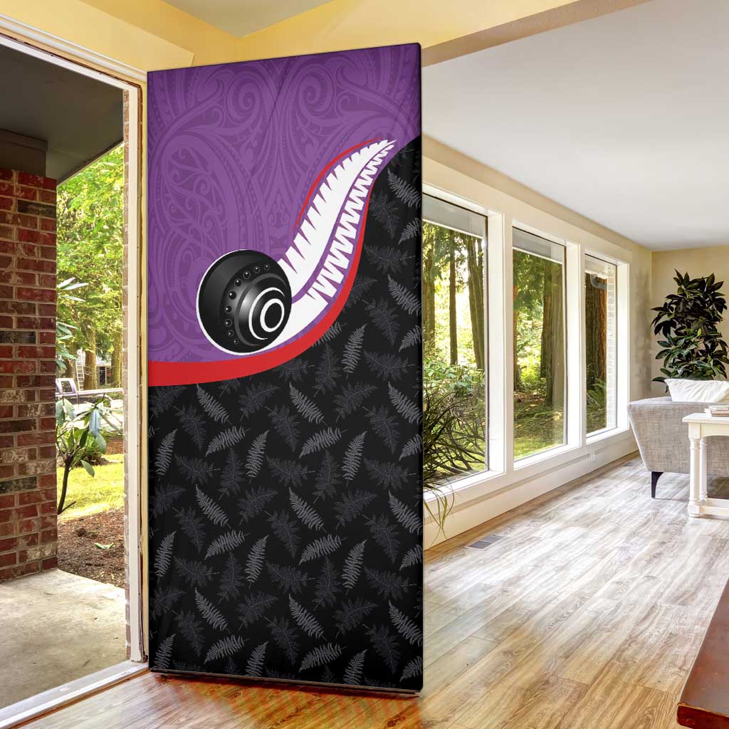 Aotearoa Lawn Bowls Door Cover Maori and Silver Fern Sporty Style Purple Color LT03 - Polynesian Pride