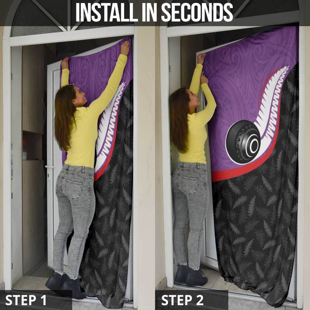 Aotearoa Lawn Bowls Door Cover Maori and Silver Fern Sporty Style Purple Color LT03 - Polynesian Pride