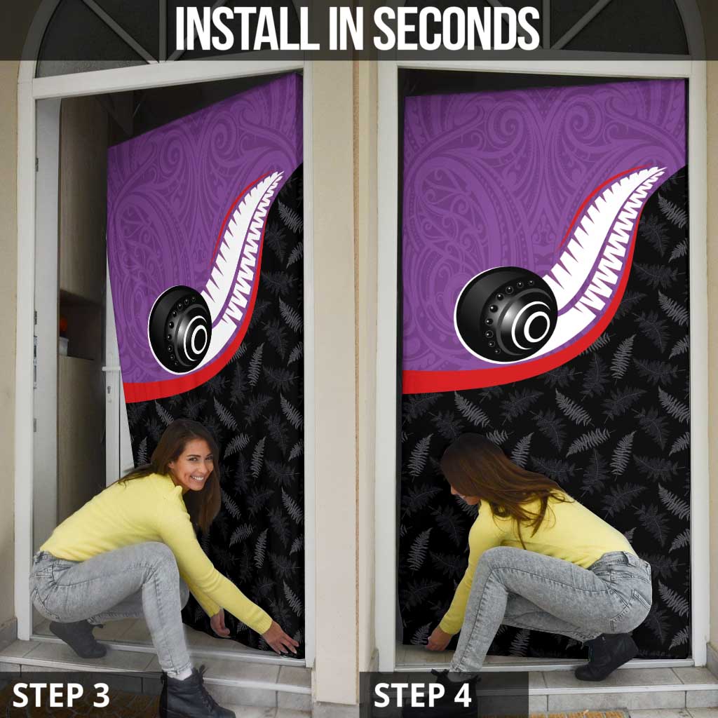 Aotearoa Lawn Bowls Door Cover Maori and Silver Fern Sporty Style Purple Color LT03 - Polynesian Pride