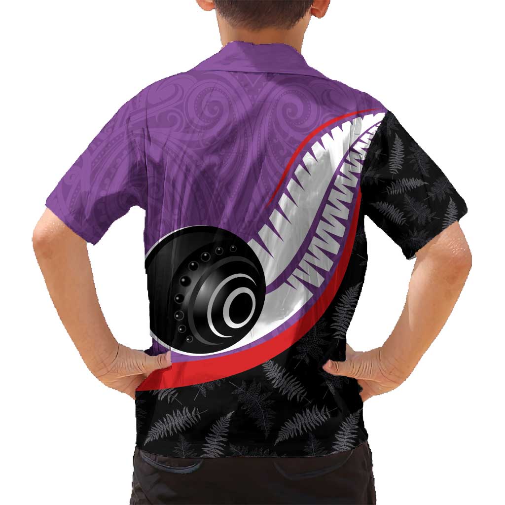 Personalised Aotearoa Lawn Bowls Family Matching Off Shoulder Maxi Dress and Hawaiian Shirt Maori and Silver Fern Sporty Style Purple Color LT03 - Polynesian Pride