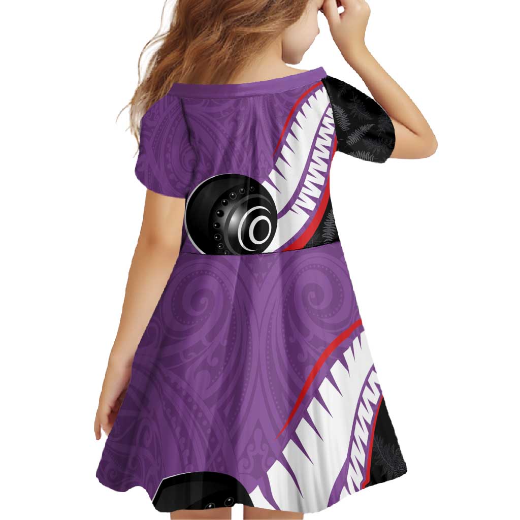 Personalised Aotearoa Lawn Bowls Family Matching Off Shoulder Maxi Dress and Hawaiian Shirt Maori and Silver Fern Sporty Style Purple Color LT03 - Polynesian Pride
