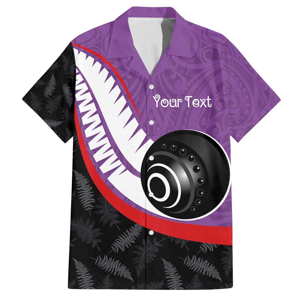 Personalised Aotearoa Lawn Bowls Family Matching Off Shoulder Maxi Dress and Hawaiian Shirt Maori and Silver Fern Sporty Style Purple Color LT03 Dad's Shirt - Short Sleeve Purple - Polynesian Pride