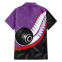 Personalised Aotearoa Lawn Bowls Family Matching Off Shoulder Maxi Dress and Hawaiian Shirt Maori and Silver Fern Sporty Style Purple Color LT03 - Polynesian Pride