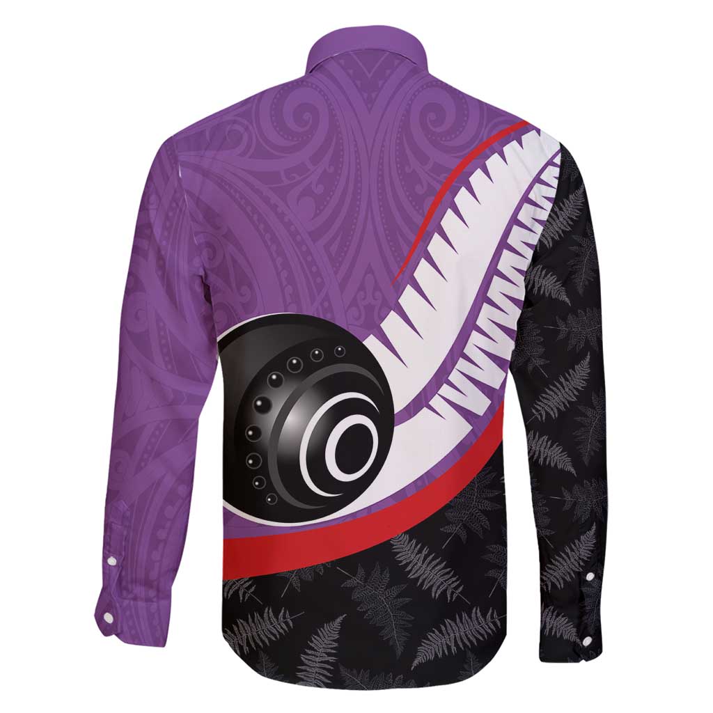 Personalised Aotearoa Lawn Bowls Family Matching Off Shoulder Maxi Dress and Hawaiian Shirt Maori and Silver Fern Sporty Style Purple Color LT03 - Polynesian Pride