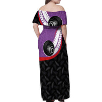 Personalised Aotearoa Lawn Bowls Family Matching Off Shoulder Maxi Dress and Hawaiian Shirt Maori and Silver Fern Sporty Style Purple Color LT03 - Polynesian Pride