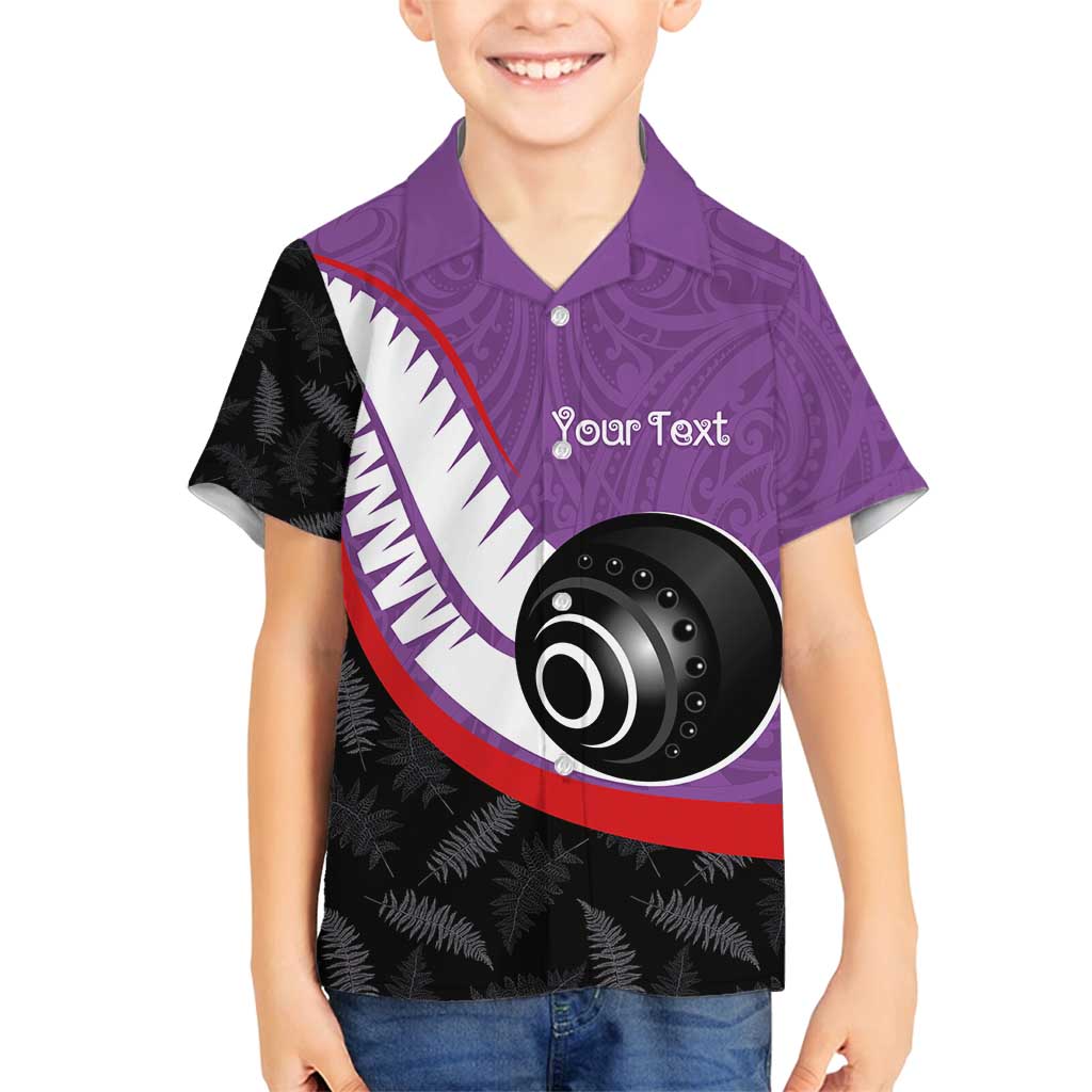 Personalised Aotearoa Lawn Bowls Family Matching Off Shoulder Maxi Dress and Hawaiian Shirt Maori and Silver Fern Sporty Style Purple Color LT03 Son's Shirt Purple - Polynesian Pride