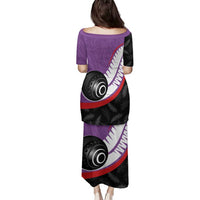 Personalised Aotearoa Lawn Bowls Family Matching Puletasi and Hawaiian Shirt Maori and Silver Fern Sporty Style Purple Color LT03 - Polynesian Pride