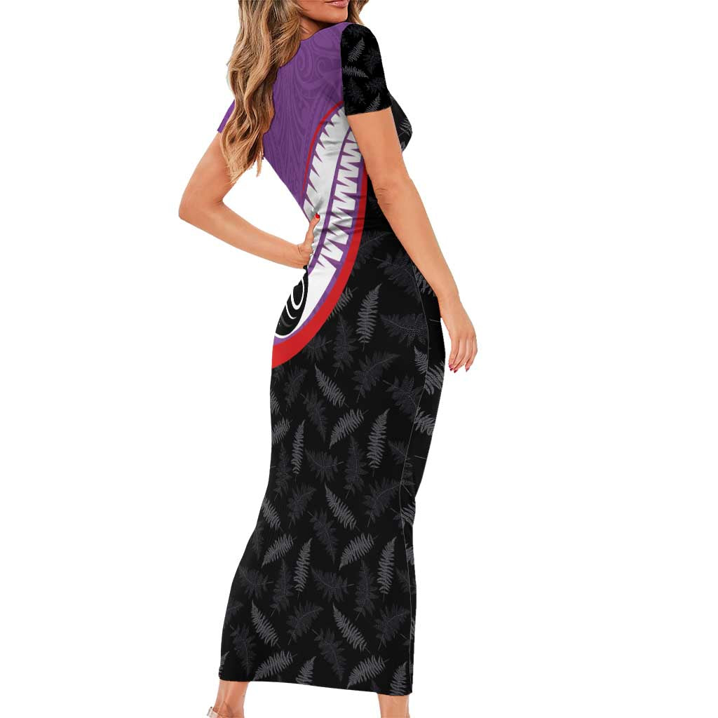 Personalised Aotearoa Lawn Bowls Family Matching Short Sleeve Bodycon Dress and Hawaiian Shirt Maori and Silver Fern Sporty Style Purple Color LT03 - Polynesian Pride
