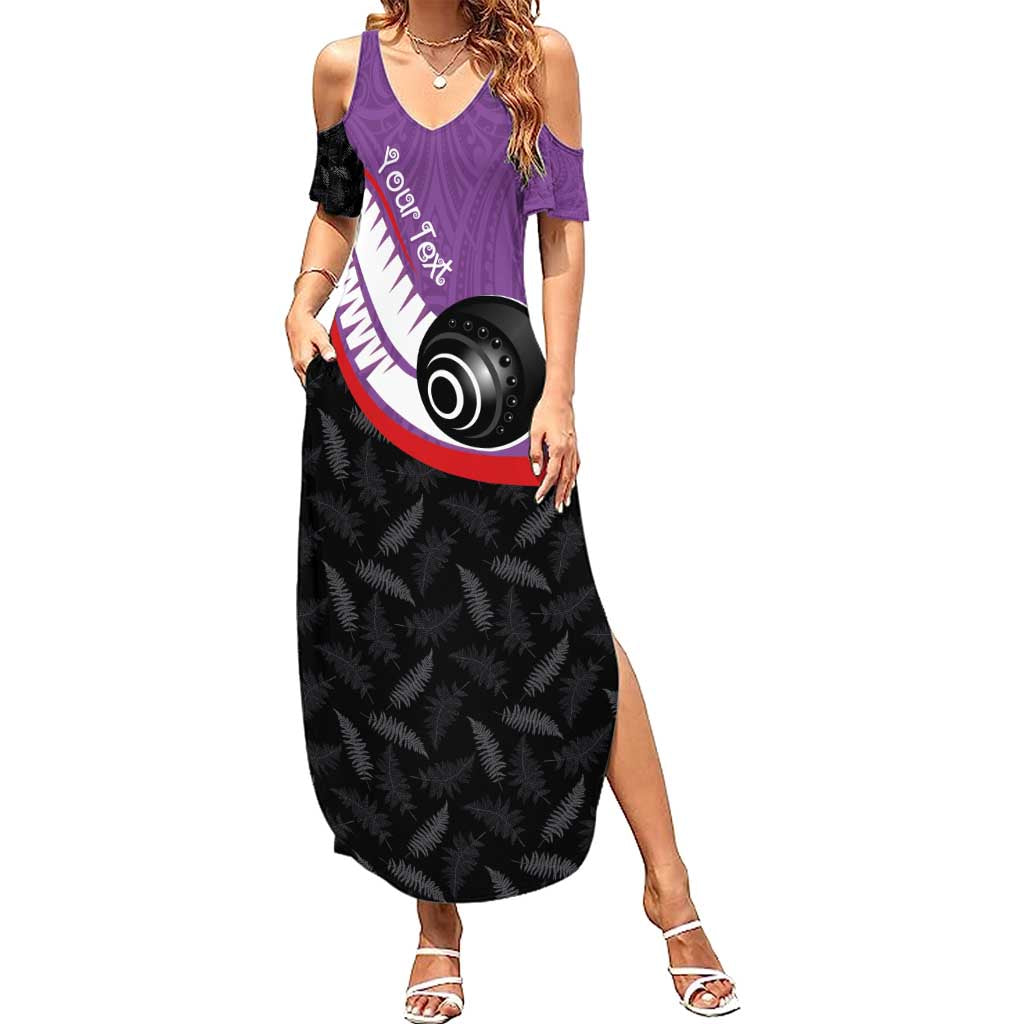 Personalised Aotearoa Lawn Bowls Family Matching Summer Maxi Dress and Hawaiian Shirt Maori and Silver Fern Sporty Style Purple Color LT03 Mom's Dress Purple - Polynesian Pride