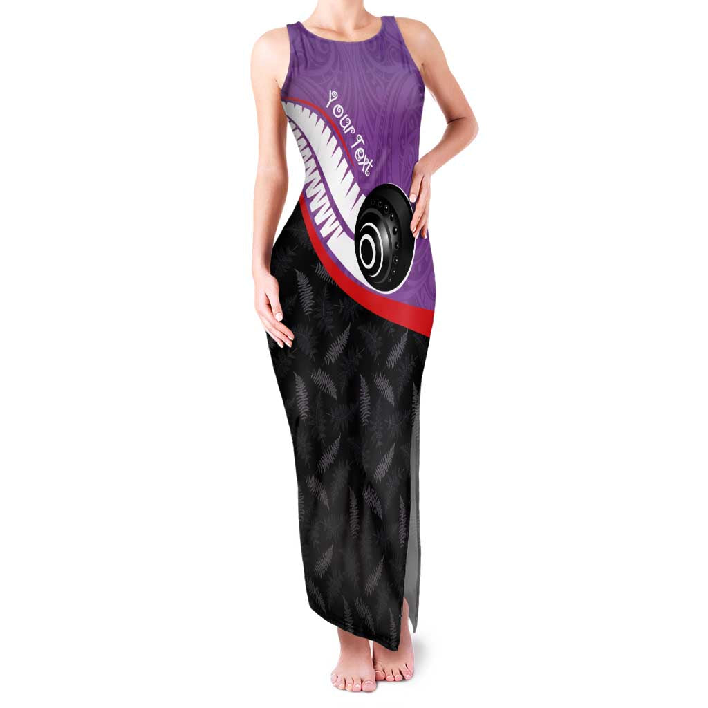 Personalised Aotearoa Lawn Bowls Family Matching Tank Maxi Dress and Hawaiian Shirt Maori and Silver Fern Sporty Style Purple Color LT03 Mom's Dress Purple - Polynesian Pride